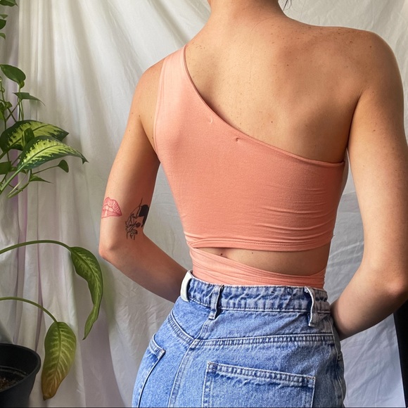 SOLD ON DP Peach One Shoulder Wrap Top - Picture 2 of 3